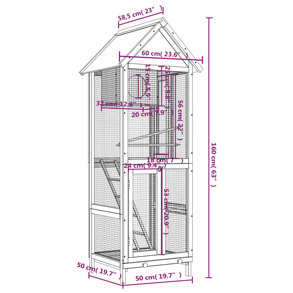 Bird House 60X58.5X160 Cm Solid Wood Pine